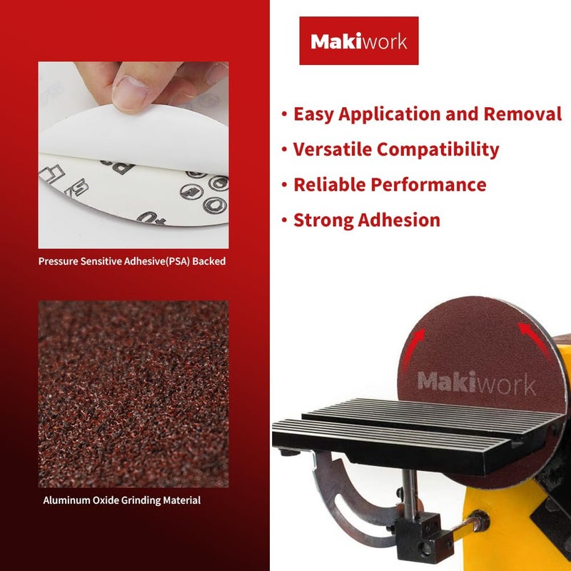 makiwork Sanding Belts & PSA Sanding Discs Set - 10 Pack 4x36 Inch Aluminum Oxide Belts (80/120/150/240/400 Grit) and 18 Pack 6-Inch Self-Adhesive Discs (80/100/120/180/240/400 Grit) for Wood, Metal Polishing - Image 5